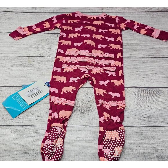 NWT Kickee Pants Baby Girl Brown Bears Ruffle Butt Footie Size 3-6 months - Picture 5 of 6